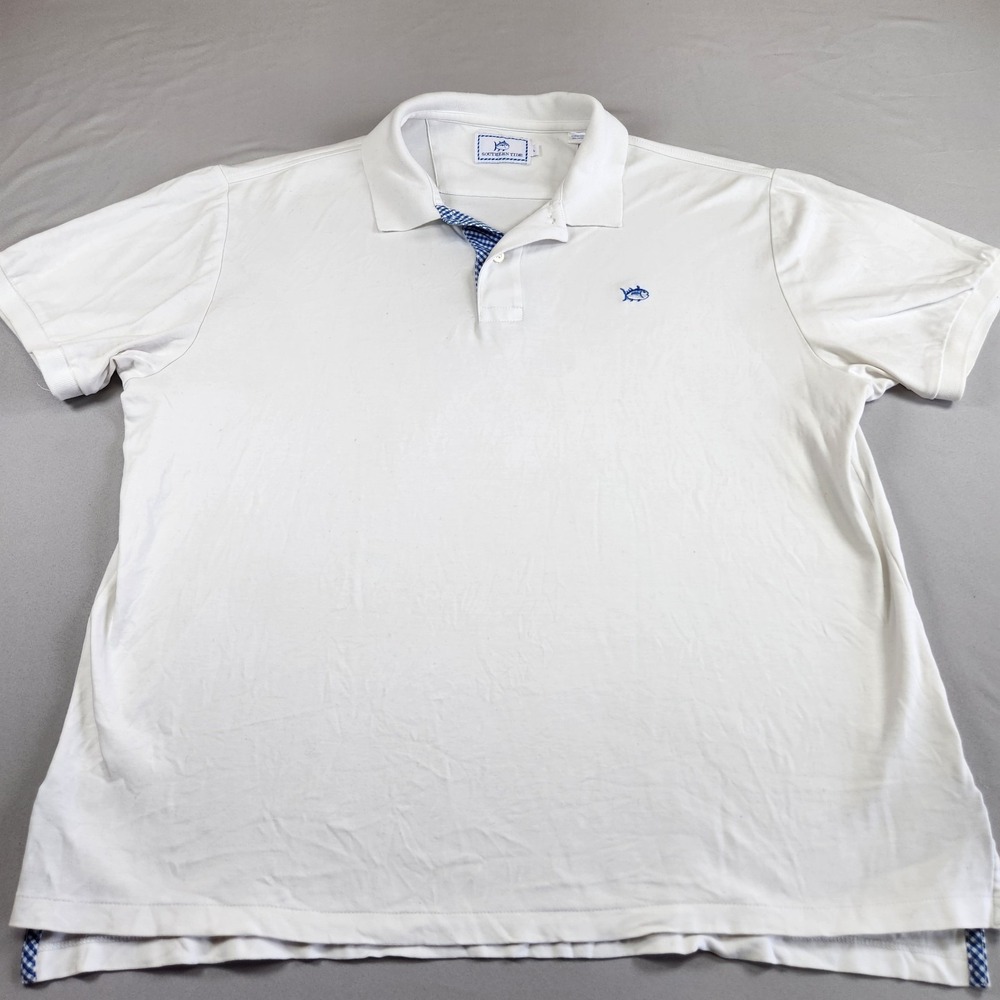 Southern Tide Mens The Skipjack Polo Shirt L White Blue Short Sleeve Logo